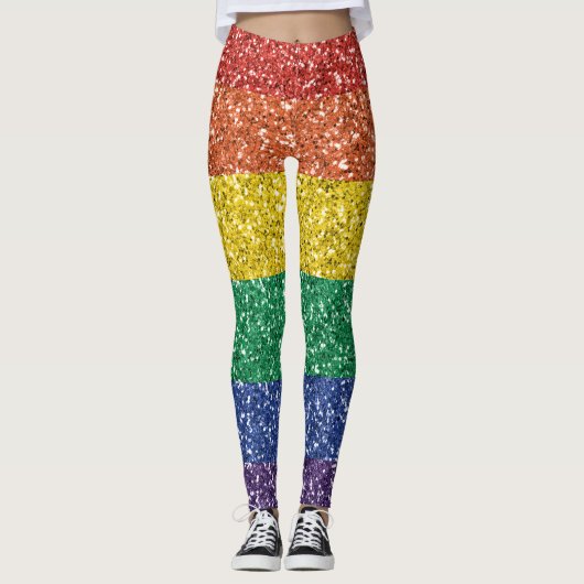 Rainbow Sequin Glitter Kijk naar Stripes Pride Leggings (Voorkant)