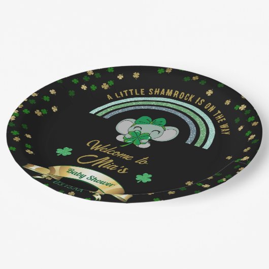 Rainbow Shamrock Elephant St Patrick Baby shower P Papieren Bordje (Gekanteld)