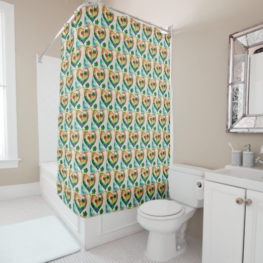 Rainbow Shamrock Heart Shower Curtain - Iers Douchegordijn