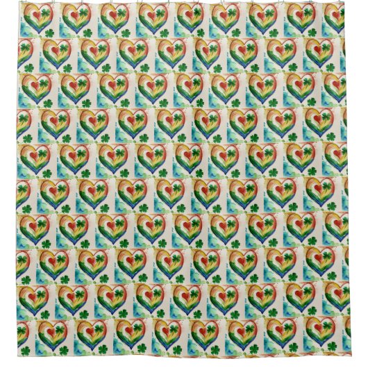 Rainbow Shamrock Heart Shower Curtain - Iers Douchegordijn (Voorkant)