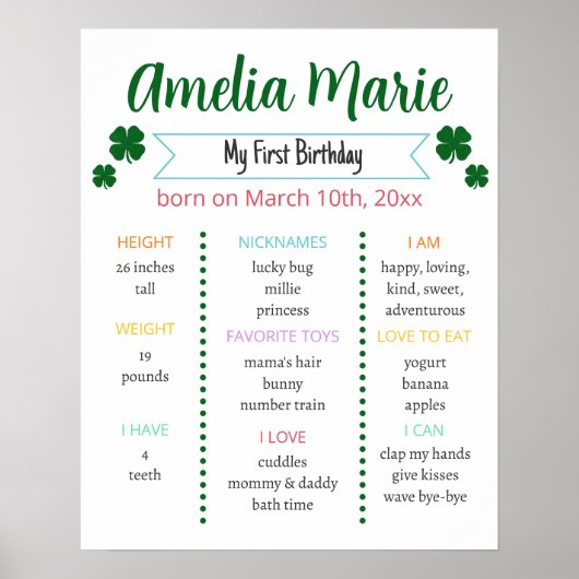 Rainbow & Shamrock Lucky One Birthday Milestone Poster (Voorkant)