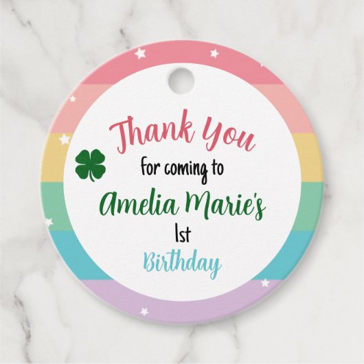 Rainbow & Shamrock Lucky One First Birthday Bedankjes Labels (Voorkant)