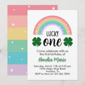 Rainbow & Shamrock Lucky One First Birthday Kaart (Voorkant / Achterkant)