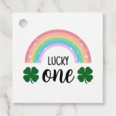 Rainbow & Shamrock Lucky One First Birthday Square Bedankjes Labels (Voorkant)
