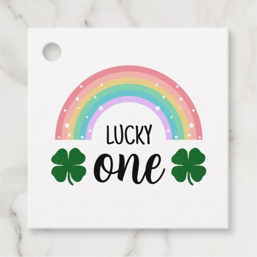Rainbow & Shamrock Lucky One First Birthday Square Bedankjes Labels (Voorkant)