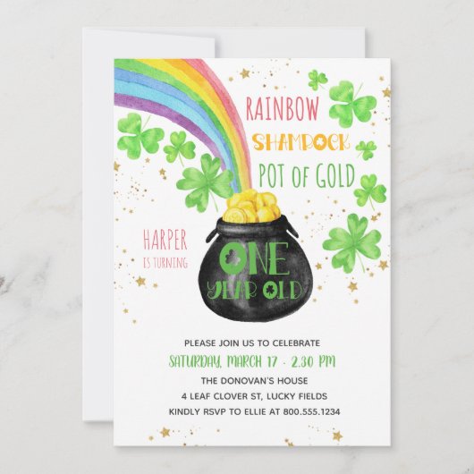 Rainbow Shamrock Pot of Gold 1st Birthday Kaart (Voorkant)