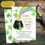 Rainbow Shamrock Pot of Gold Kids Birthday Kaart<br><div class="desc">Kinderen zijn verjaardagsuitnodiging met het gelukkige Irish St Patricks Day-thema, met het opschrift "Regenboogshamrock pot of gold [name] wordt ... jaar oud". Schuine en kleurrijke vormgeving van de waterverf, versierd met shamrock- en goudsterren, 4 bladklaver, regenboog en pot goud. Genderneutraal ontwerp voor waterverf voor je gelukkige jongen of meisjesverjaardagsfeestje -...</div>