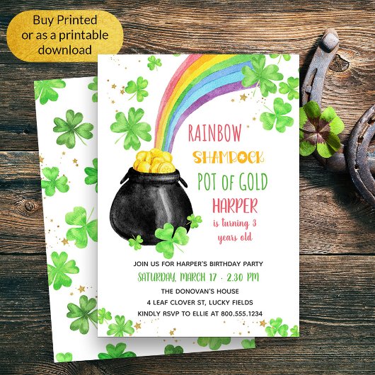 Rainbow Shamrock Pot of Gold Kids Birthday Kaart