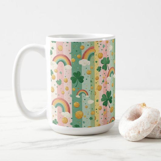 Rainbow Shamrocks Irish Pastel Lucky Pink Green  Koffiemok (Met donut)
