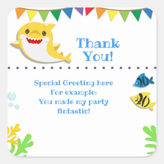 Rainbow Sharks Birthday Celebration Bedankt Vierkante Sticker (Voorkant)