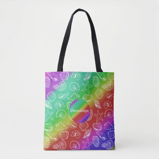 Rainbow Shellfish Pattern Add Name All Over Print Tote Bag (Voorkant)