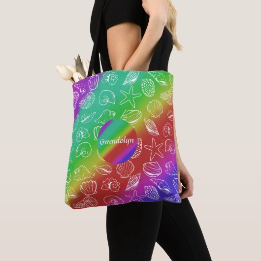 Rainbow Shellfish Pattern Add Name All Over Print Tote Bag (Dichtbij)