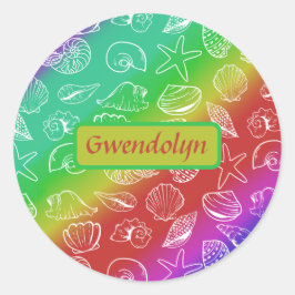 Rainbow Shellfish Pattern Voeg naam toe Ronde Sticker