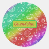 Rainbow Shellfish Pattern Voeg naam toe Ronde Sticker (Voorkant)