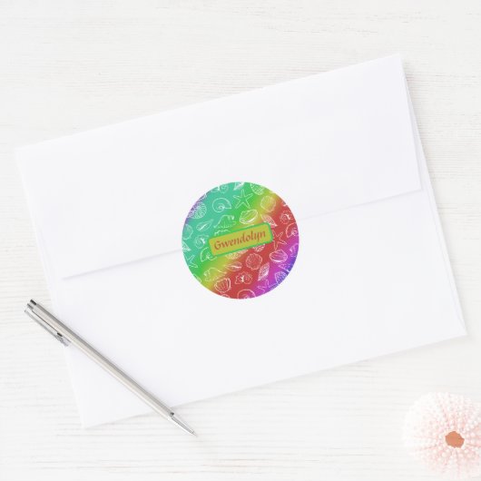Rainbow Shellfish Pattern Voeg naam toe Ronde Sticker (Envelop)
