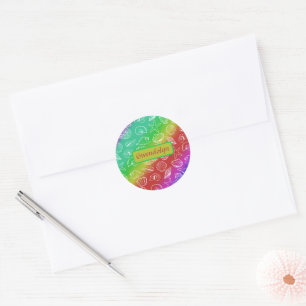 Rainbow Shellfish Pattern Voeg naam toe Ronde Sticker