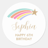 Rainbow Shooting Star 6e verjaardag Ronde Sticker (Voorkant)