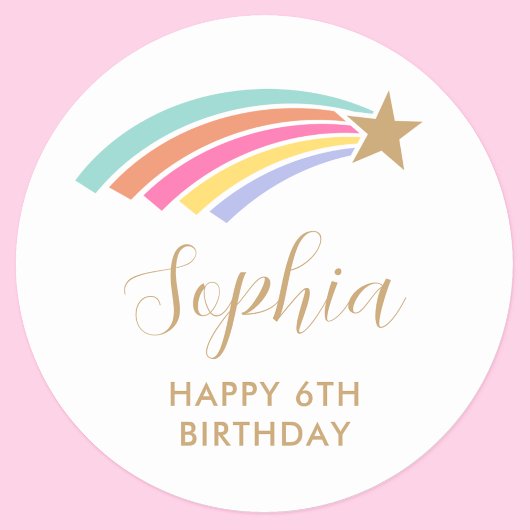 Rainbow Shooting Star 6e verjaardag Ronde Sticker