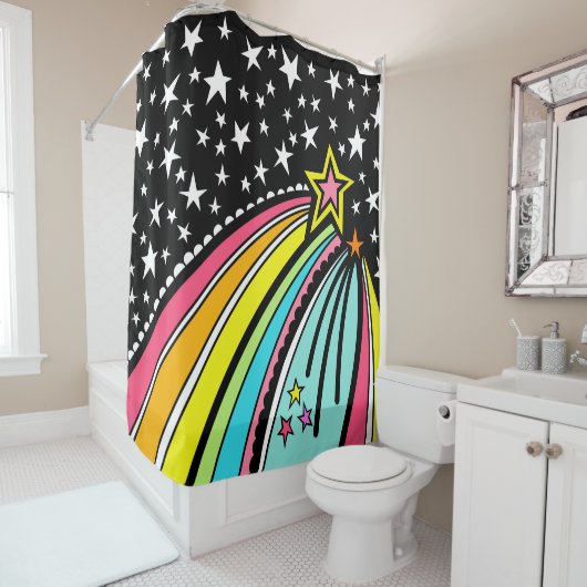 Rainbow Shooting Star Space Douchegordijn (In situ)
