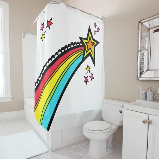 Rainbow Shooting Star Space Douchegordijn (In situ)