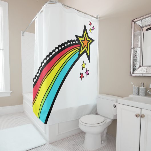 Rainbow Shooting Star Space Douchegordijn (In situ)