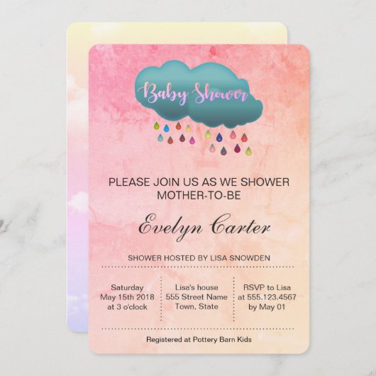 RAINBOW SHOWER CLOUD / BABY SHOWER KAART (Voorkant / Achterkant)