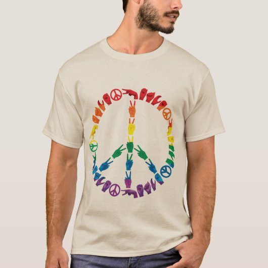 Rainbow Sign Language Peace Sign T-Shirt (Voorkant)