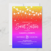 Rainbow Silver Glitter Sparkles Lights Sweet 16 Kaart (Voorkant)