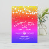 Rainbow Silver Glitter Sparkles Lights Sweet 16 Kaart (Staand voorkant)