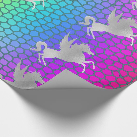 Rainbow SILVER UNICORN BIRTHDAY WEDDING WRAP Cadeaupapier (Hoek)