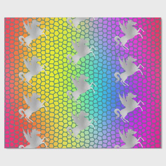 Rainbow SILVER UNICORN BIRTHDAY WEDDING WRAP Cadeaupapier (Vlak)