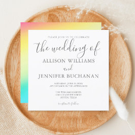 Rainbow Simple Chic Typography LGBTQ Gay Wedding Kaart