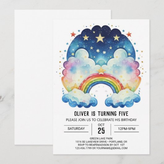 Rainbow Simple Clouds Verjaardag Kaart (Voorkant / Achterkant)