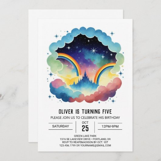 Rainbow Simple Clouds Verjaardag Kaart (Voorkant / Achterkant)