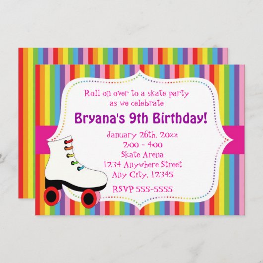Rainbow Skating Schaats Uitnodiging (Voorkant / Achterkant)