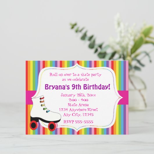 Rainbow Skating Schaats Uitnodiging (Staand voorkant)