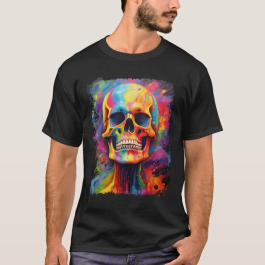 Rainbow Skeleton Anatomy Enge Halloween T-shirt (Voorkant)