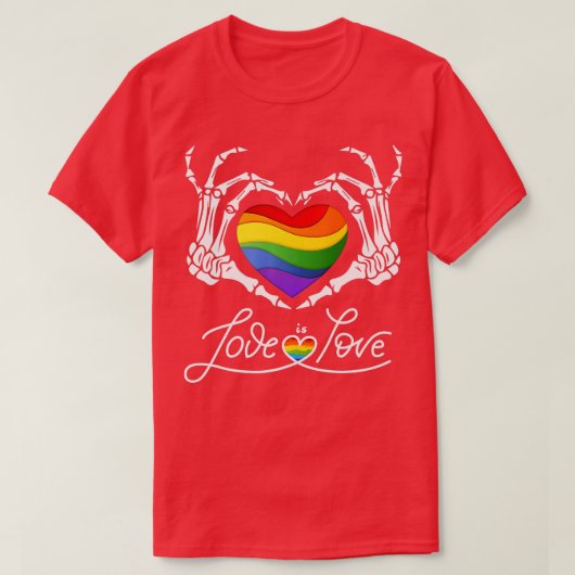 Rainbow Skeleton Heart Love is Love LGB Gay Lesbia T-shirt (Design voorkant)