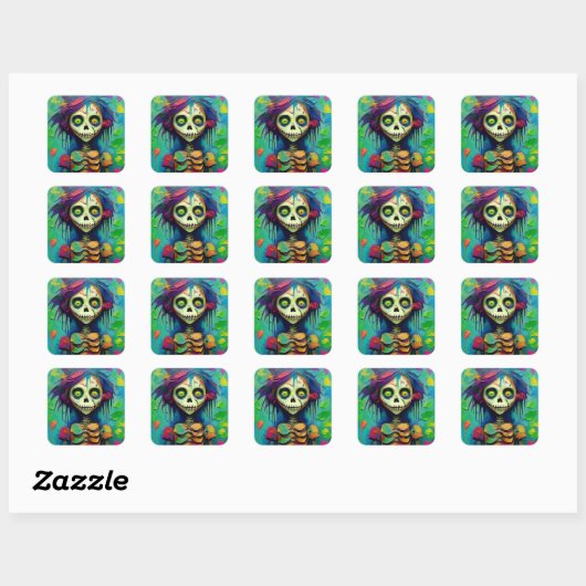 Rainbow Skeleton Zombie Doll Vierkante Sticker (Vel)