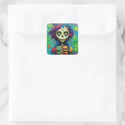 Rainbow Skeleton Zombie Doll Vierkante Sticker (Tas)