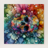 Rainbow Skull Alcohol Ink Legpuzzel (Horizontaal)