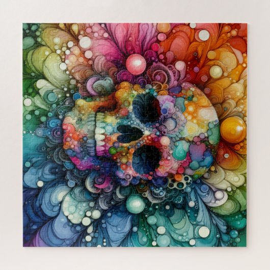 Rainbow Skull Alcohol Ink Legpuzzel (Horizontaal)