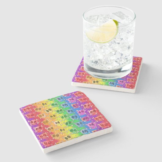 Rainbow Skulls Gay Pride Flag Colors Stenen Onderzetter (Zijkant)