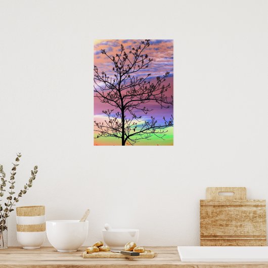 Rainbow Sky Barren Tree Poster (Keuken)