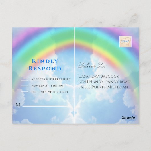 Rainbow Sky Beach Wedding RSVP Briefkaart (Achterkant)