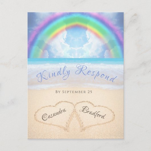 Rainbow Sky Beach Wedding RSVP Briefkaart (Voorkant)