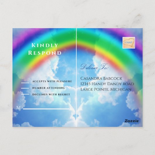 Rainbow Sky Beach Wedding RSVP Briefkaart (Achterkant)