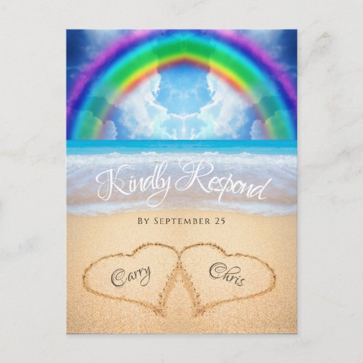 Rainbow Sky Beach Wedding RSVP Briefkaart (Voorkant)