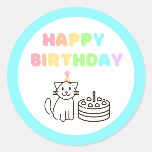 Rainbow&Sky-Blue Birthday Classic Round Sticker (Voorkant)
