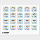 Rainbow Sky Blue Meisjes Verjaardagsfeest Vierkante Sticker (Vel)